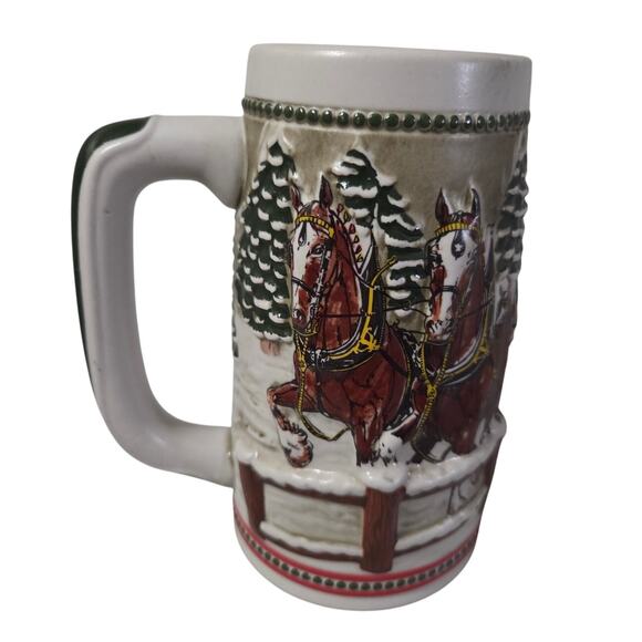 Budweiser Clydesdale Ceramarte Christmas Holiday Stein Mug Covered Bridge 1984 - Picture 3 of 8